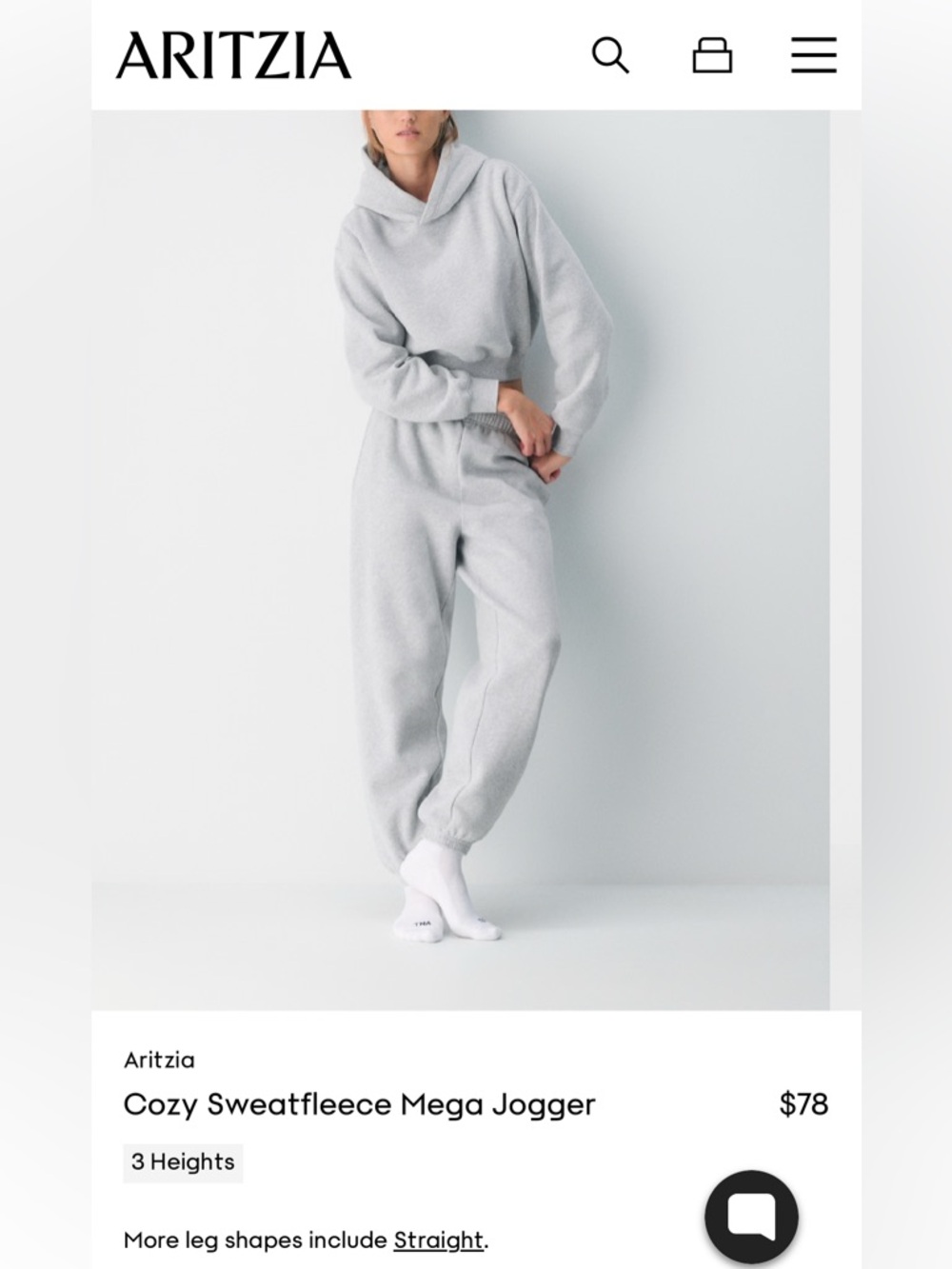 Aritzia  cozy mega fit Heather chrome  Sweatpants with Tag M